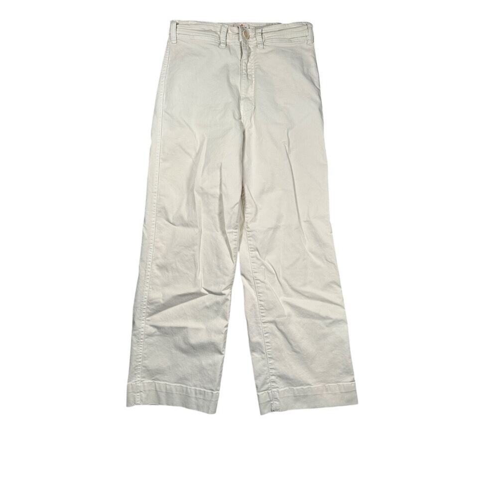 Marine Layer Bridget Wide Leg Crop Pants 6 Cream Off-White Cotton Twill Trousers